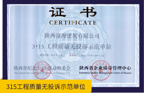 315工程质量无投诉示范单位